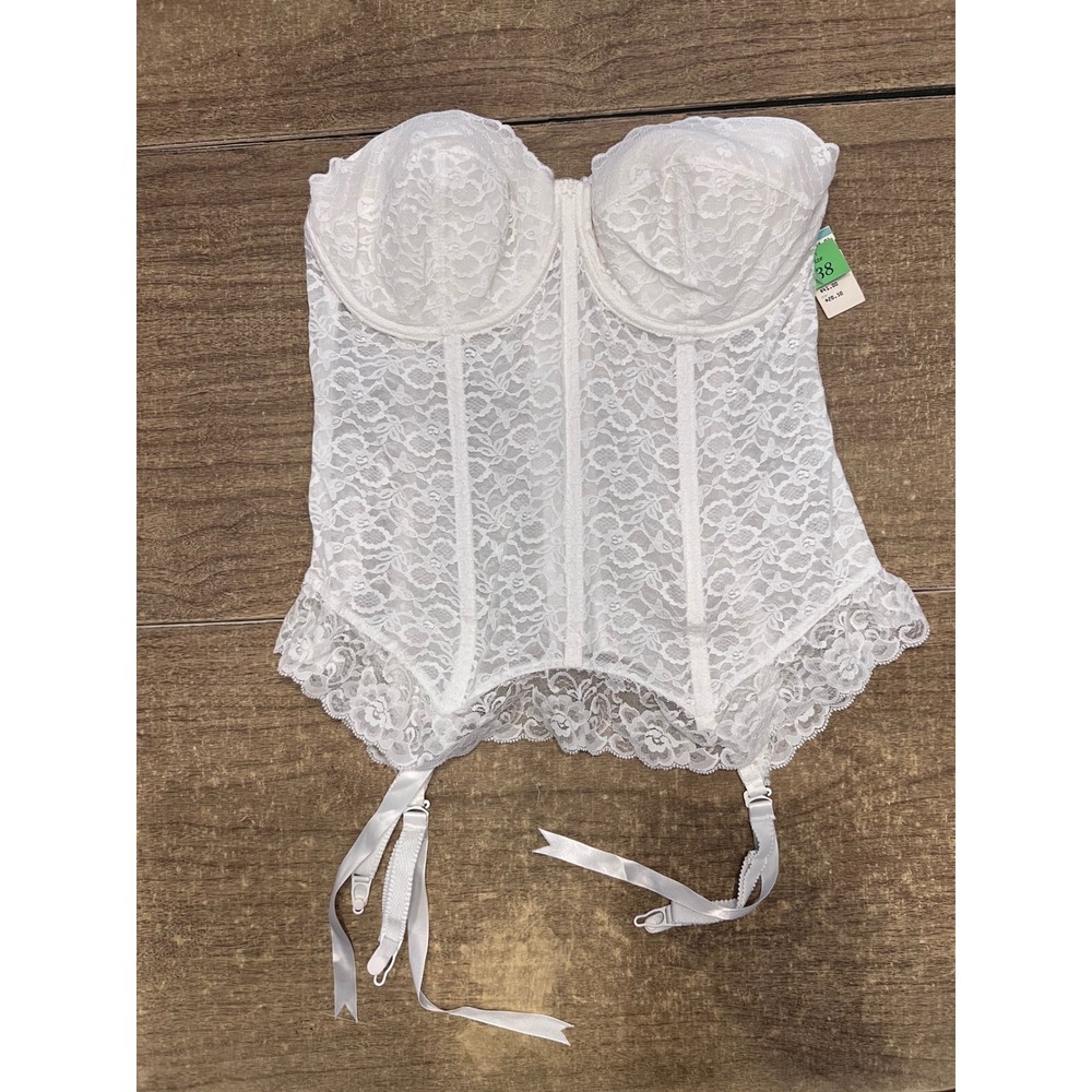 Vintage Goddess White Lace Bustier W Garters SZ 38D NWT Made In USA‎ Union